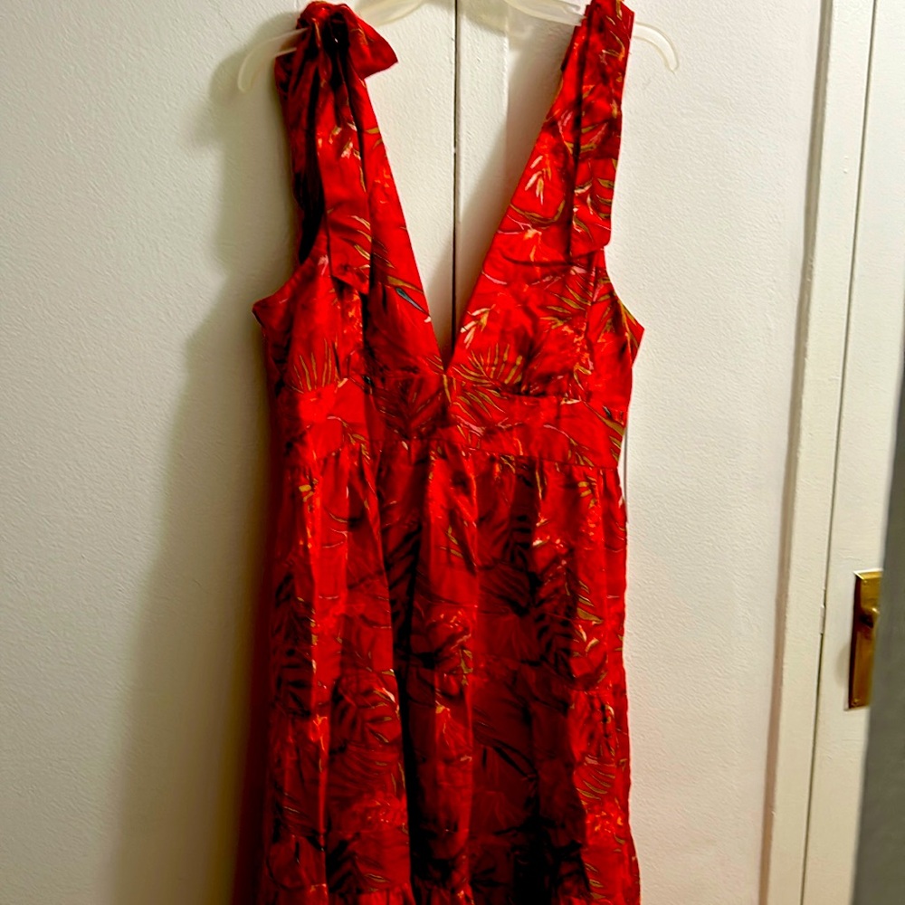 House of Harlow Red Dress (NWT) - Sz Large. V front and back neck w/tie straps.